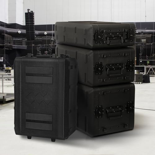 4U Rack Case Shallow 12" Depth, 19" Rackmount Flight Cases Easy Installation Portable Carry Watertight Dust Proof 2 Space Shockproof Mount Racks with Microphone Compartments Space Saving - size: 4U Rack Case 12" Deep