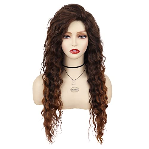 80s Ombre Brown Wigs Long Curly Wig for Women Loose Wave Layered Hairstyles - color: Ombre Medium Brown