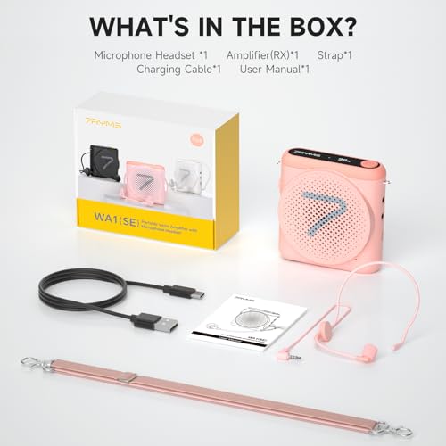 7RYMS WA1(SE) Wired Voice Amplifier with Headset Microphone | 65mm speaker, DSP noise reduction and AUX input deliver clear sound for teaching, tours, training and presentations (Pink)