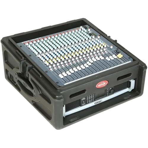 SKB Roto Rack/Mixer Console, 10U Slanted Rackmount on top, 2U Rackmount in Front with Steel Threaded Rails, Hard Lid and Doors and Side Access Ports - size: 1SKB-R102