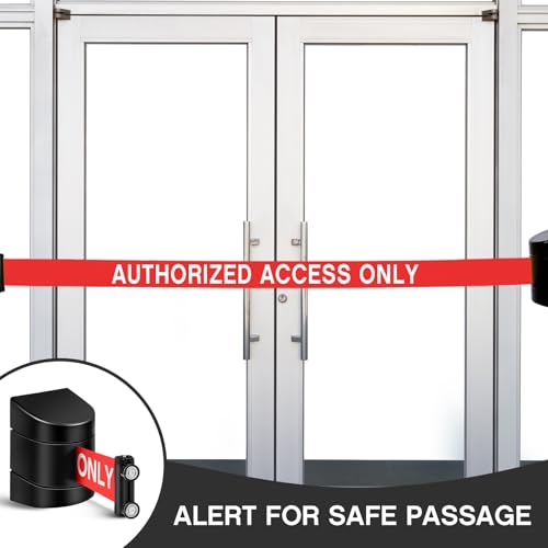 Barydat 6 Pcs 16.4 ft Magnetic Retractable Belt Barrier(Black) - color: Black, size: Authorized Access Only