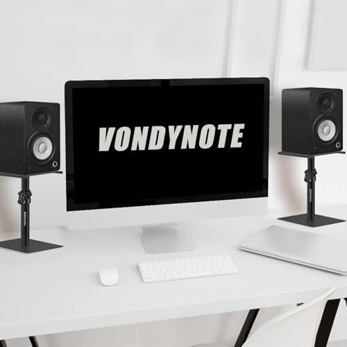 Vondynote Set of 2 Desktop Studio Monitor Speaker Stands Bookshelf Speaker Stands | Set of 2, Flat Base, Adjustable Height 12"-18", Tabletop Monitor Stands