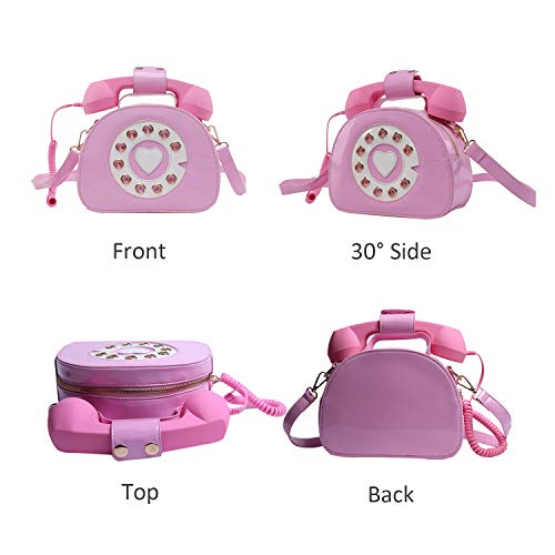 SUKUTU Telephone Shaped Purse Shoulder Crossbody Tote Bags Women Retro Phone Top-Handle Handbags for Girls - color: Pink