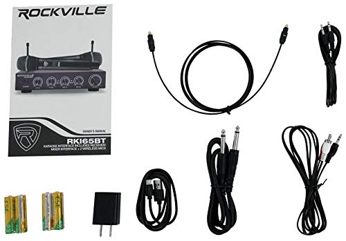 Rockville RKI65BT Dual UHF Bluetooth Wireless Microphone Karaoke Interface | 2 UHF Mics, 8 Frequencies, 200 Ft Range, Optical/Coax/Aux Inputs, 1/4" Mix Output, Echo/Tone Control, Cables Included - style: With Bluetooth
