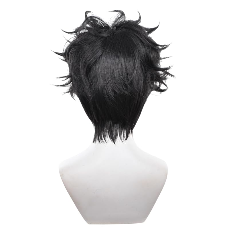 Men Black Short Wrap Cosplay Wig Replacement Wig Heat Resistan Synthetic Fiber Hairs for Uniex Adult Cos Halloween Christmas Anime Party - color: Black
