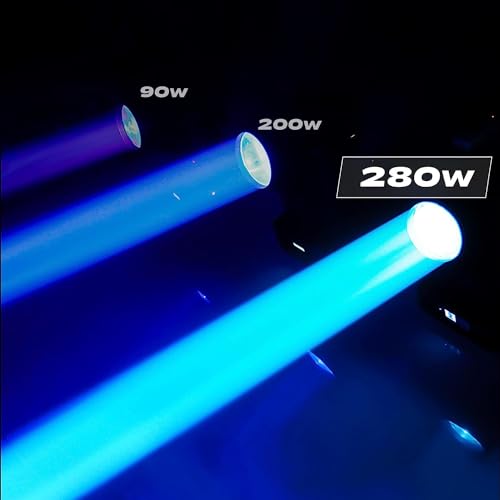 Moving Head Lights with Flight Case, 2 Pack 280W DJ Lights with 17 Gobos, 15 Colors Prism, DMX512 Sound Activated for Bar, Disco, Concert, Halloween
