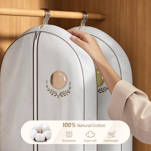 MISSLO 65" Cotton Garment Bag for Long Dress Breathable Fur Coat Storage Bag Women Dress Cover Luxury Garment Bags for Hanging Clothes Travel for Fur Coat, Jacket, Gown, Suit - size: 65 inch