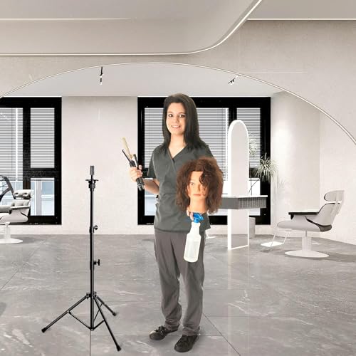 Tall Wig Tripod Stand with 23 Inch Head for Styling,Making | Wig Stand with Canvas Mannequin Head for WIg Display,with Wig Caps,T-PIN,C Needles,Clips,Carrying Bag,Comb(37.4-50.8 Inch) - color: Carbon Black