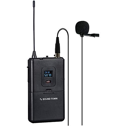 Sound Town 4 Channels Professional UHF Wireless Microphone System with Rack Mountable Metal Receiver and 4 Lavalier Mics with Bodypack Transmitters, for Church, School, Meeting, Party and Karaoke - color: Matte Black