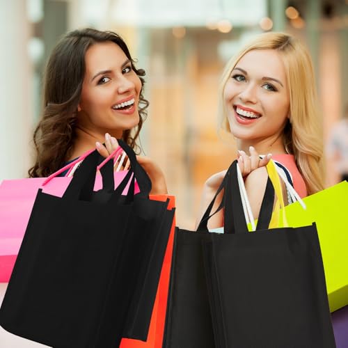 Jexine 72 Pcs Non Woven Tote Bags Bulk, Reusable Large Gift Bags with Handles, Grocery Bag for Party Favors, 14 x 10 Inch - color: Black