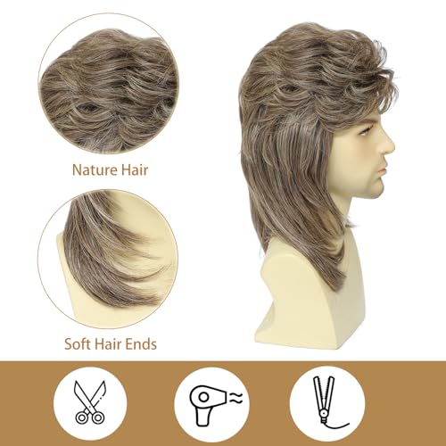 Mullet Wigs for Men,Joe Dirt,Emo Wig 80s Costumes Fancy Party Accessory Cosplay Wig Halloween Man x (Light Brown) - color: Light Brown
