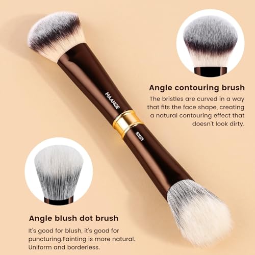 MAANGE Makeup Brushes 16Pcs Professional Foundation Powder Blush Contour Eyeshadows Double-End Makeup Brushes Set with Bag and Gift Box-CoffeeBrown - color: CoffeeBrown