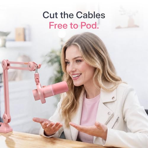 MAONO PD200W Hybrid Wireless Podcast Microphone for PC, Dynamic XLR USB Mic - color: Pink