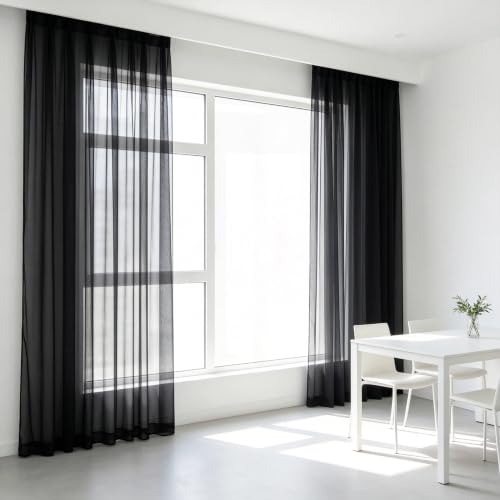 Black Sheer Curtains 29x108 Inch 2 Panels Rod Pocket Voile for Living Room - color: Black, size: 24"W x 108"L (Pack of 2)