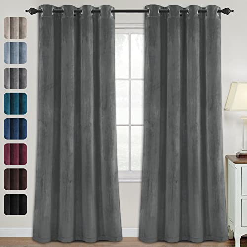 H.VERSAILTEX Room Darkening Velvet Curtains for Living Room, 84" L, Grey - color: Grey, size: 52"W x 84"L (Pack of 2)