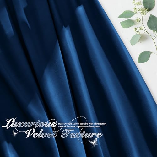 Manyshofu Navy Blue Velvet Curtains, 2 Panels Blackout 52x84 | Luxurious Velvet Feel, Thermal Insulated Noise Reducing, Dual Back Tab And Rod Pocket Hanging, Machine Wash Fade-Resistant - color: Navy Blue, size: 52"W x 84"L (Pack of 2)