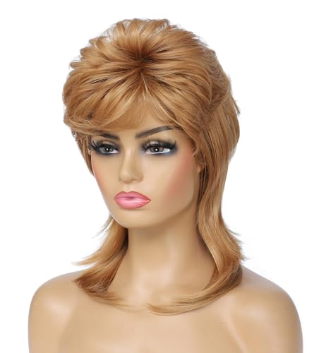 Airhostess Mullet Wig for Women 80s 90s Retro Style Shaggy Layered Wig for Costume Party, Halloween, Daily Use (Strawberry Blonde) - color: 2057-Strawberry Blonde