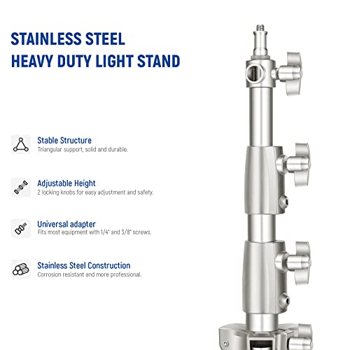 NEEWER 9.2ft/2.8m Stainless Steel Light Stand, Spring Cushioned Heavy Duty Photography Tripod Stand with 1/4” to 3/8” Universal Screw Adapter for Strobe,LED Video Light,Ring Light,Monolight, Softbox - style: ST-280SS