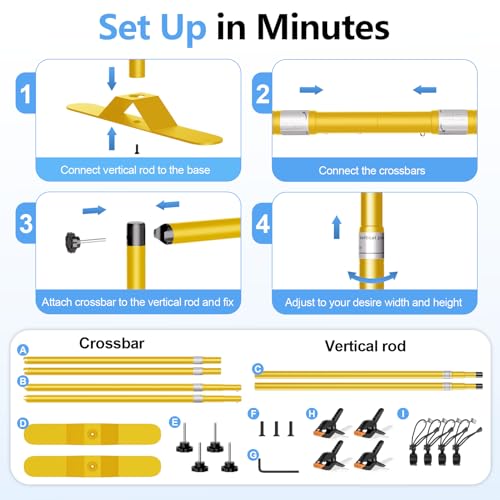 10x8FT Banner Stand, Heavy Duty Step and Repeat Stand, Gold | Height Adjustable Background Frame with Spring Clamps x4, Clips x4, For Photobooth, Parties, Exhibition, Trade Show, Wedding - color: Gold, size: 8x10ft