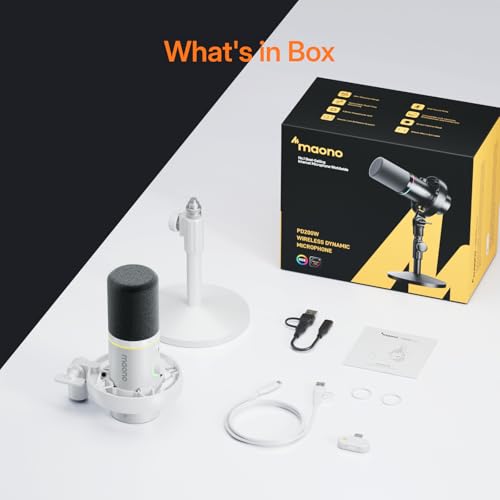 MAONO PD200W Hybrid Wireless Podcast Microphone for PC, Dynamic XLR USB Mic - color: White