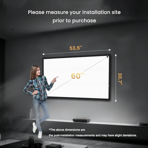 60 Inch Projector Screen with Black Backing, Foldable 16:9 | Black-backed polyester screen with straight edges; washable and wrinkle-resistant for home theaters and outdoor movie nights. - size: 60'' Diagnol