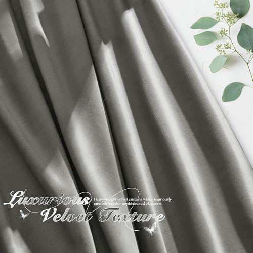 Manyshofu Dark Grey Velvet Curtains, 2 Panels Blackout 52x84 | Luxurious Velvet Feel, Thermal Insulated Noise Reducing, Dual Back Tab And Rod Pocket Hanging, Machine Wash Fade-Resistant - color: Grey, size: 52"W x 84"L (Pack of 2)