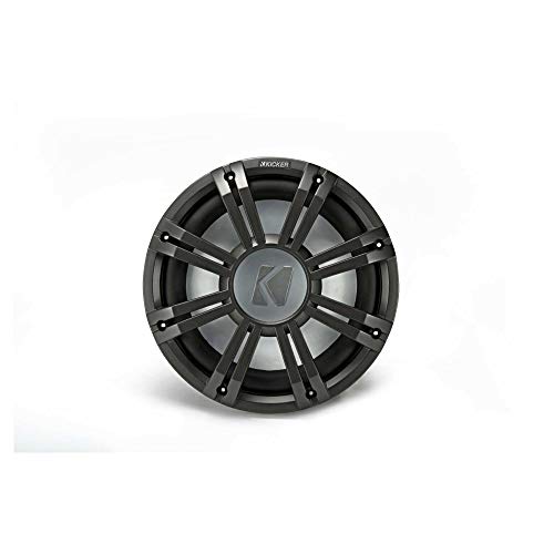KICKER KMG10 10-Inch (25cm) Grille for KM10 and KMF10 Subwoofer, LED, Charcoal | Boat sub cover with built-in accent lighting, saltwater-ready dark gray guard, protects cone dockside, fits 10 inch drivers