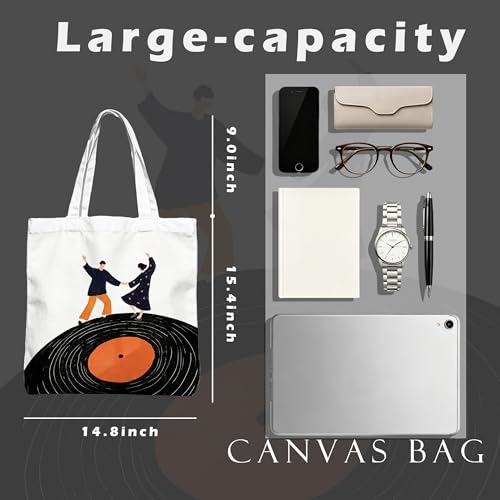 Aesthetic Music Floral Tote Bag for Women, Reusable Canvas Bag with Musical & Botanical Design, Daily Use Gift - color: White-music-010