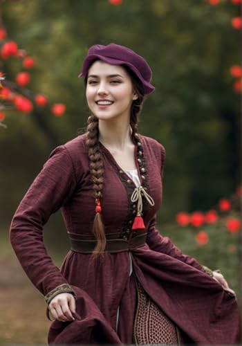 FURPHI Medieval Tudor Flat Cap Faux Suede Beret Hat Renaissance Festival Costume Accessories for Men Women - color: Purple