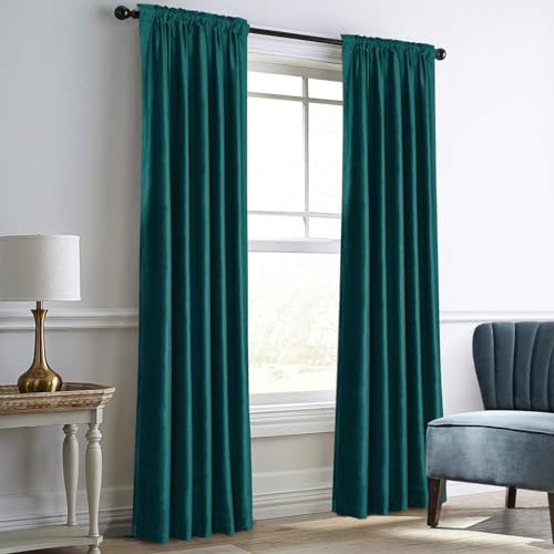 Dreaming Casa Teal Green Velvet Curtains for Living Room Thermal Insulated Rod Pocket Back Tab Window Curtain for Bedroom 2 Panels 52" W x 96" L | Rod Pocket & Back Tab Top, Blackout Thermal Insulated Window Treatment Drapes for Living Room Bedroom, Each