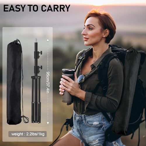 Photography Light Stand, 110"/9.2ft/280cm Portable Reverse Folding Tripod with Travel Bag Aluminum Heavy Duty for Camera,Video,Softboxes,Umbrell,Wedding Outdoor Video Shooting - color: Black