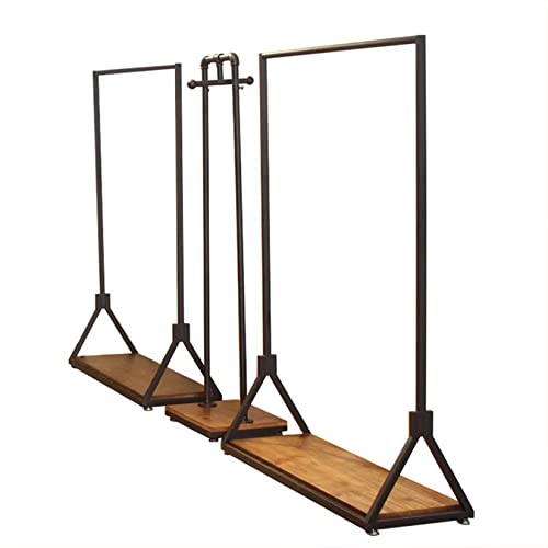 Modern Simple Heavy Duty Metal and Wood Rolling Clothing Garment Rack with Wheel,Creative Commercial Wedding Dress Display Shelf,Floor-Standing Clothes Hangers (Black with Wood, 47.2" L) - color: Black with Wood
