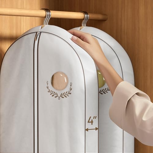 MISSLO 60" Cotton Garment Bag for Long Dress Breathable Garment Bags for Hanging Clothes Travel Women Dress Cover Luxury Hanging Clothes Storage for Fur Coat, Jacket, Gown, Suit - size: 60 inch