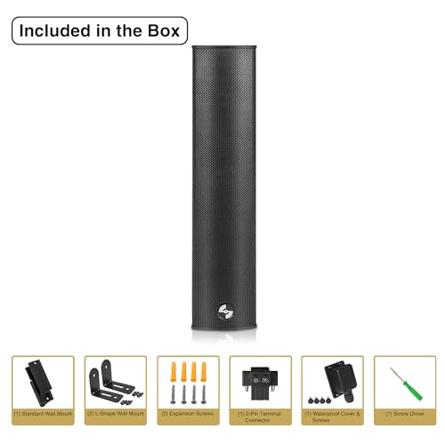 Sound Town Weatherproof Compact Aluminum Line Array Column Speaker with Wall Mount Bracket, 4 x 3 Woofers, 2 x 1.2 Dome Tweeters, Black, for Church, Indoor & Outdoor Installation (CARPO-M42B)