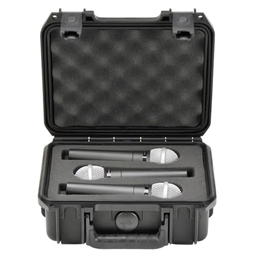 SKB iSeries Microphone Hard Case, Waterproof Polypropylene Shell with 3-Slot Foam Interior and Durable Latches for Mic System Protection - size: 3 Mic