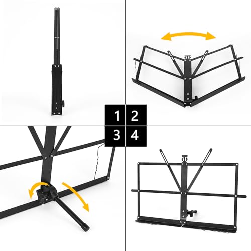 Musiin Folding Sheet Music Stand Desktop Table Stable Portable Foldable Lightweight Sheet Music Clip Holder with Carrying Bag