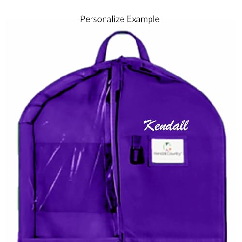 Personalize Hanging Garment Bag 40 inch Clothes Bag with 3 inch Gusset, 5 Pockets Side Zip for Dance Costumes Sports Skating Theater Pageants Cheer by Kendall Country (Royal Purple, 40 inch)