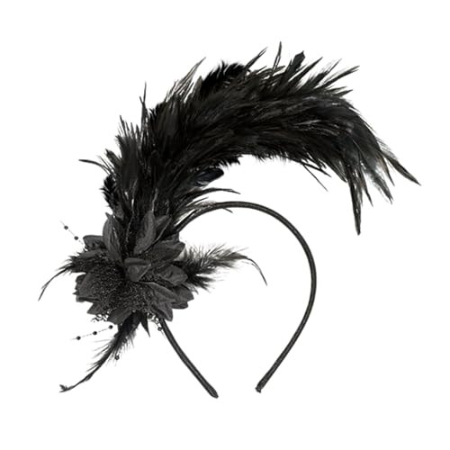 Loieryk Feathers Fascinator Headband 1920s Queen Headpiece Fascinators Hats for Women Tea Party Flower Headpiece - color: Black