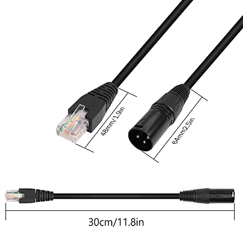 GINTOOYUN 3 Pin XLR to RJ45 Adapter - DMX XLR Male to RJ45 Male Connector Extension Cable (30CM/11.8in) for Amplifiers, Mixers, KTV Equipment, Lighting and Sound