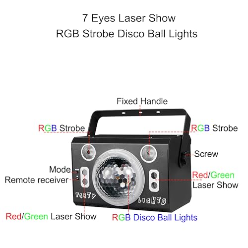 LED Disco Ball Light, Stage Laser Light, 4 Lens Laser Show, 2 Strobe Eyes Effects, Sound Activated, Remote Control, for Home Parties Holiday Christmas Birthday Wedding Karaoke DJ Club Bar Pub, Black