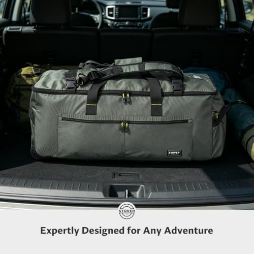 STOVER 100L U-Zip Rolling Duffel Bag with Wheels, X-Large Durable Travel Duffle + Toiletry Bag, Lay-Flat Opening, Packable with Shoulder Straps - Use as Luggage or Backpack, Men/Women (Green) - color: U-Zip Expedition Green