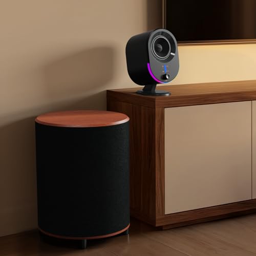 LITTOAK Powered Subwoofer, 6.5’’ Sub with DSP, Up to 100 Watts Home Theater Subwoofers, Down-Firing Subs, Class-D Amp, 40-250Hz, Auto On/Off, Low Pass dial, Phase Switch, Big Bass in Compact Design - color: Brown