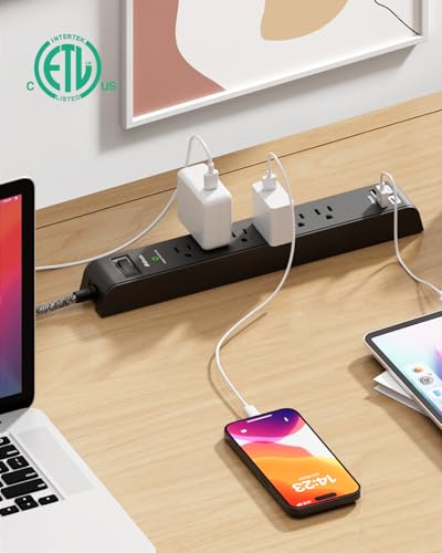 2 Pack Surge Protector Power Strip, Slim Flat Plug, Braided Extension Cord - size: 5 FT, style: Braided Cord Slim Plug