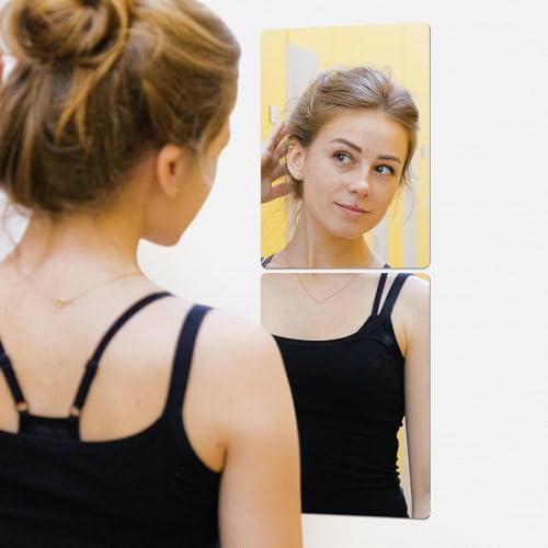 yuntop 2 Pack Self Adhesive Acrylic Mirror, 2MM Flexible Plastic Mirror, Shatterproof PS Frameless Wall Mirror for Bathroom Vanity and Entryway (16 x 12 inch) - size: 16 x 12 inch