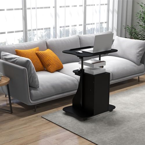 Moccha Lectern Podium Stand, Height Adjustable Sit to Stand Desk w/ 180° Tilting Tabletop, Storage Cabinet, Lockable Casters, Rolling Lectern Cart Laptop Desk for Home, Office, School (Black) - color: Black