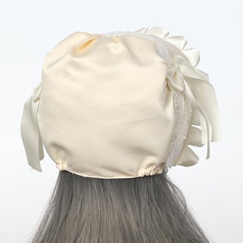 Women's Mob Cap Victorian Housemaid Bonnet Pilgrim Hat Colonial Costume Accessory - color: Cream