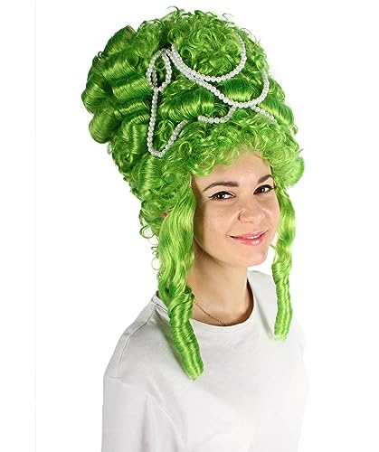 HPO Adult Women's Baroque French Revolution Queen Marry Wig, Lime Green, Breathable Capless Cap, Perfect for Halloween and Cosplay Events, Flame-retardant Synthetic Fiber - color: Lime Green