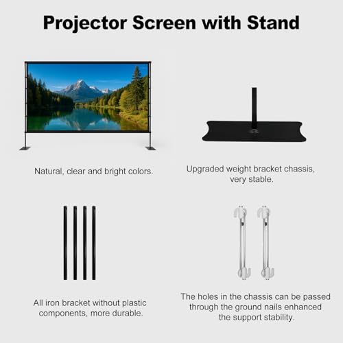 Projector Screen with Stand - 120inch Outdoor Projector Screen Portable, 16:9 Indoor Movie Screen, 4K HD, 3D Compatible Includes Carry Bag