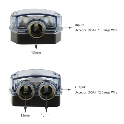 Dual-Channel Amplifier Power Ground Distributor, 0 Gauge Input 0 Gauge Output Amplifier Distributor Splitter, for Car Boat Audio Systems (1 Input 2 Output)