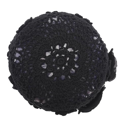 ZLYC Women Cotton Crochet Slouchy Beanie Hat Handmade Knit Summer Skull Cap | Lightweight breathable,boho casual chic look,travel photos festival party,café commute daily wear,beach concert gathering - color: Decorative Flowers Black